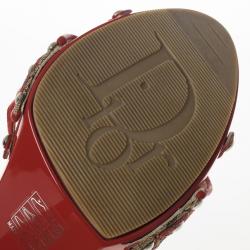 Pre Owned Christian Dior Red Monogram Slides Size 38.5