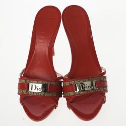 Pre Owned Christian Dior Red Monogram Slides Size 38.5
