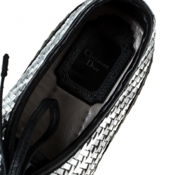 Pre Owned حذاء رياضي ديور اسبادريل رباط علوي جلد فضي ميتاليك و أسود مقاس 36