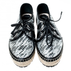 Pre Owned حذاء رياضي ديور اسبادريل رباط علوي جلد فضي ميتاليك و أسود مقاس 36