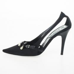 Pre Owned Christian Dior Black Satin Pointed Toe Pumps Size 36.5