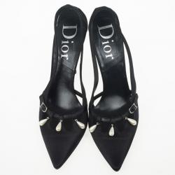 Pre Owned Christian Dior Black Satin Pointed Toe Pumps Size 36.5