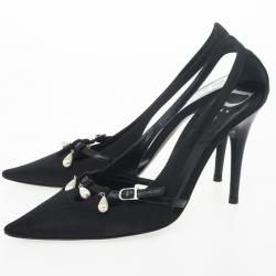 Pre Owned Christian Dior Black Satin Pointed Toe Pumps Size 36.5