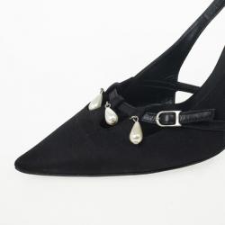 Pre Owned Christian Dior Black Satin Pointed Toe Pumps Size 36.5