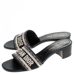 Pre Owned Dior Blue/Beige Cotton Blend Dway Mules Size 39