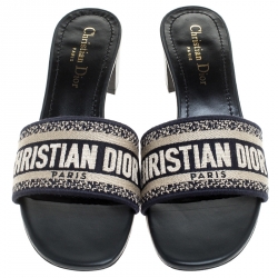 Pre Owned Dior Blue/Beige Cotton Blend Dway Mules Size 39