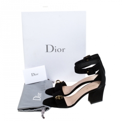 Dior Black Suede C'est Block Heel Ankle Strap Sandals Size 36.5