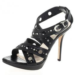 Pre Owned Christian Dior Black Leather Dior Bubble Platform Sandals Size 36.5