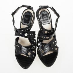 Pre Owned Christian Dior Black Leather Dior Bubble Platform Sandals Size 36.5