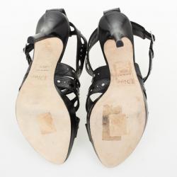 Pre Owned Christian Dior Black Leather Dior Bubble Platform Sandals Size 36.5