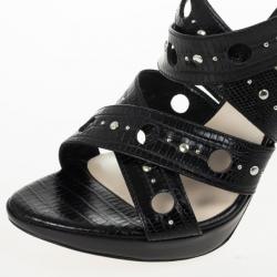 Pre Owned Christian Dior Black Leather Dior Bubble Platform Sandals Size 36.5