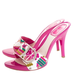 Dior Multicolor Printed Cotton Logo Embellished Slide Clogs Size 38.5