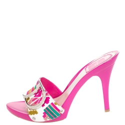 Dior Multicolor Printed Cotton Logo Embellished Slide Clogs Size 38.5
