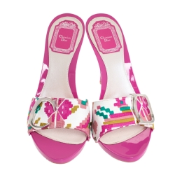 Dior Multicolor Printed Cotton Logo Embellished Slide Clogs Size 38.5