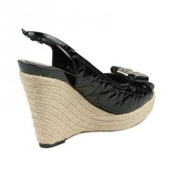 Dior Black Patent Cannage Espadrille Wedge Sandals Size 39