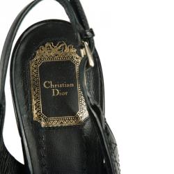 Dior Black Patent Cannage Espadrille Wedge Sandals Size 39