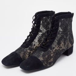 NAUGHTILY-D HEELED ANKLE BOOT (Black Suede Calfskin Mesh) Dior