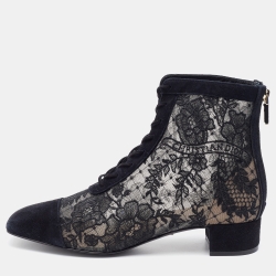 Dior - Naughtily-d Ankle Boot Black Multicolor Transparent Mesh Embroidered with Butterfly Motif and Black Suede Calfskin - Size 37.5 - Women