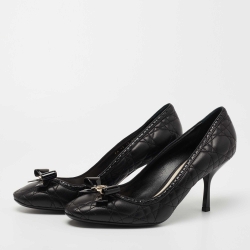 Pre Owned Dior Black Cannage Leather Stitched Bow Pumps Size 42