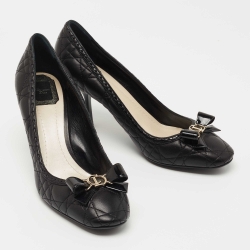 Pre Owned Dior Black Cannage Leather Stitched Bow Pumps Size 42