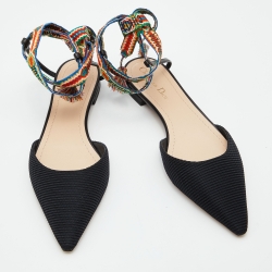 Pre Owned Dior Black Technical Fabric J'adior Pointed Toe Ankle Strap Flats Size 40
