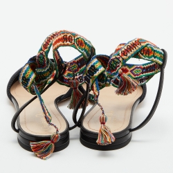 Pre Owned Dior Black Technical Fabric J'adior Pointed Toe Ankle Strap Flats Size 40