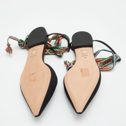 Pre Owned Dior Black Technical Fabric J'adior Pointed Toe Ankle Strap Flats Size 40