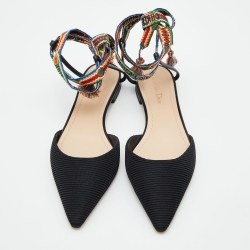 Pre Owned Dior Black Technical Fabric J'adior Pointed Toe Ankle Strap Flats Size 40