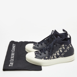 Dior Blue Knit Fabric and Leather Walk'n'Dior High Top Sneakers Size 38