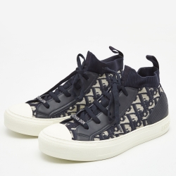 Dior Blue Knit Fabric and Leather Walk'n'Dior High Top Sneakers Size 38