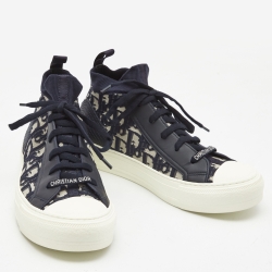 Dior Blue Knit Fabric and Leather Walk'n'Dior High Top Sneakers Size 38