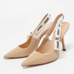 Pre Owned Dior Beige Technical Fabric J'adior Slingback Pumps Size 38