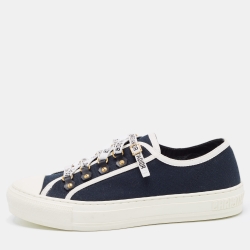 Pre Owned Dior Black/Navy Blue Canvas Walk'n'Dior Low Top Sneakers Size 39.5