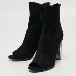 Pre Owned Dior Black Suede Open Toe Ankle Booties Size 39