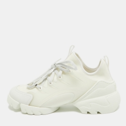 Dior White Fabric and Leather D-Connect Low Top Sneakers Size 39.5