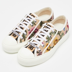 Dior Beige Floral Embroidered Canvas Walk'n'Dior Sneakers Size 36.5
