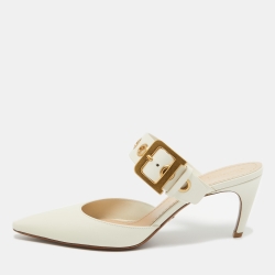 Pre Owned Dior Cream Leather D-Dior Mules Size 40