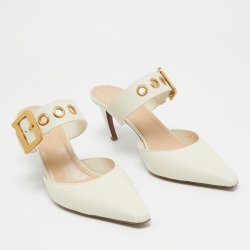 Pre Owned Dior Cream Leather D-Dior Mules Size 40