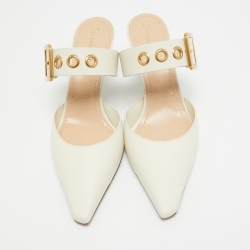 Pre Owned Dior Cream Leather D-Dior Mules Size 40