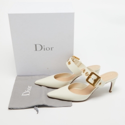 Pre Owned Dior Cream Leather D-Dior Mules Size 40