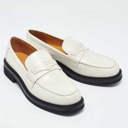 Pre Owned Dior White Leather Boy Slip On Loafers Size 40