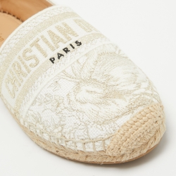 Pre Owned Dior White/Gold Embroidered Canvas Granville Espadrille Flats Size 38