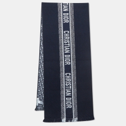 Dior Navy Blue Oblique University Reversible Scarf 