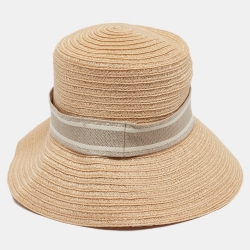 مملوكة مسبقًا Christian Dior Beige Straw Dioresort Large Brim Hat