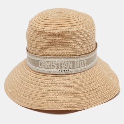 مملوكة مسبقًا Christian Dior Beige Straw Dioresort Large Brim Hat