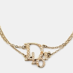 Dior Oblique Crystal Logo Gold Tone Bracelet