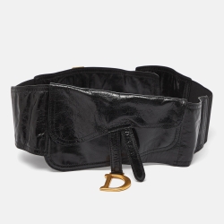 Dior Black Crinkled Leather and Stretch Band Saddle Belt 90 CM