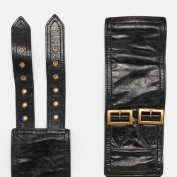 Dior Black Crinkled Leather and Stretch Band Saddle Belt 90 CM