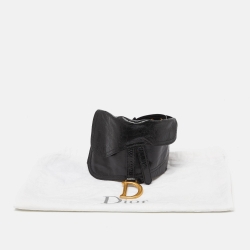 Dior Black Crinkled Leather and Stretch Band Saddle Belt 90 CM