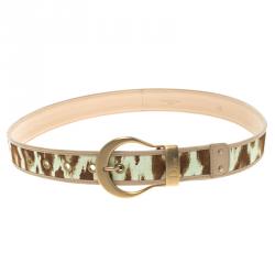 Pre Owned حزام ديور جلد وكانفاس بني/ بيج 80 سم